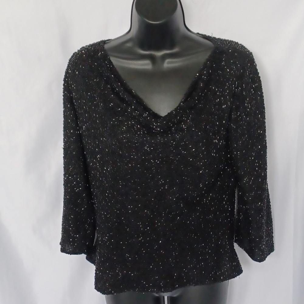 Laurence Kazar | Beaded Silk Top Party Cocktail Paris NY Vintage, 19" pit to pit